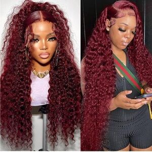 99J Burgundy Deep Wave 5x5 HD Transparent Lace